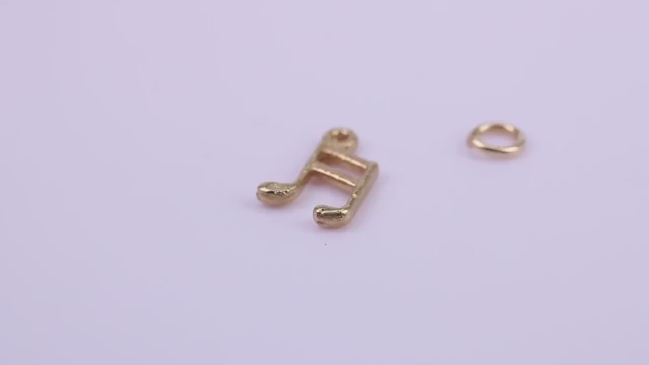 Musical Beam Note Charm, Traditional Charm, Made from Solid 9ct Yellow Gold, British Hallmarked, Complete with Attachment Link
