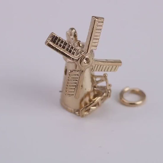 Windmill Charm, Traditional Charm, Made From Solid Yellow Gold with British Hallmark, Complete with Attachment Link