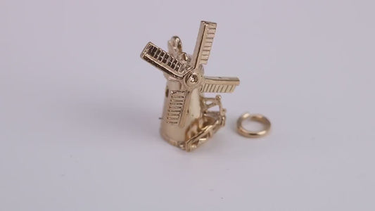 Windmill Charm, Traditional Charm, Made From Solid Yellow Gold with British Hallmark, Complete with Attachment Link