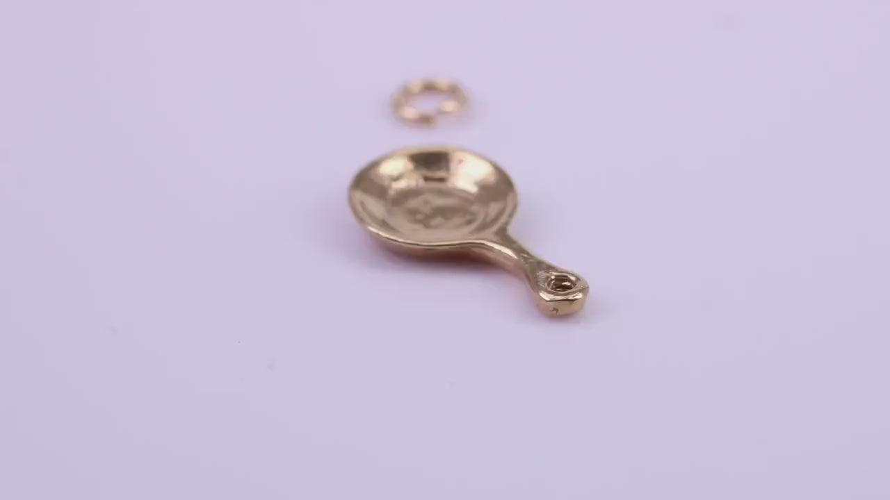 Frying Pan Charm, Traditional Charm, Made from Solid 9ct Yellow Gold, British Hallmarked, Complete with Attachment Link
