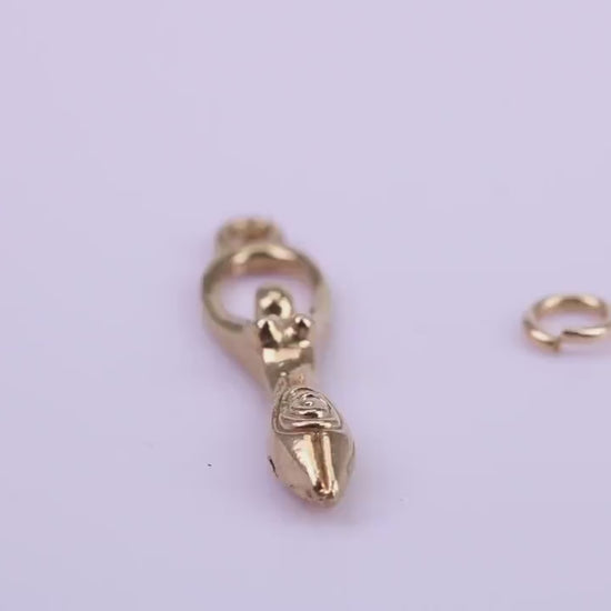 Spiral Goddess Charm, Traditional Charm, Made from Solid 9ct Yellow Gold, British Hallmarked, Complete with Attachment Link