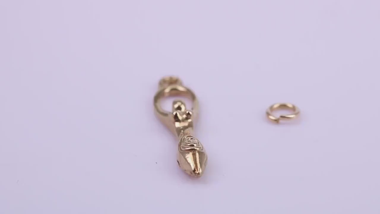 Spiral Goddess Charm, Traditional Charm, Made from Solid 9ct Yellow Gold, British Hallmarked, Complete with Attachment Link