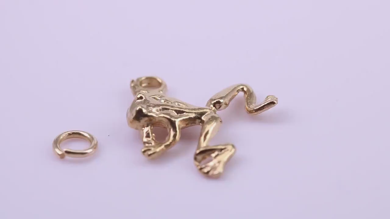 Frog Charm, Traditional Charm, Made from Solid 9ct Yellow Gold, British Hallmarked, Complete with Attachment Link