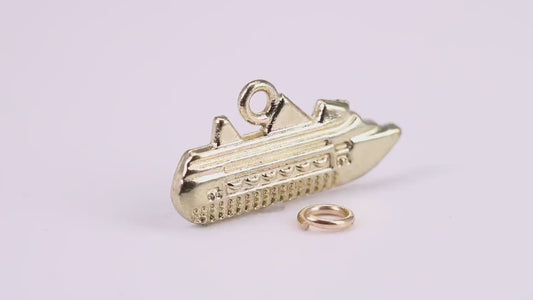 Cruise Ship Charm, Traditional Charm, Made from Solid Yellow Gold, British Hallmarked, Complete with Attachment Link