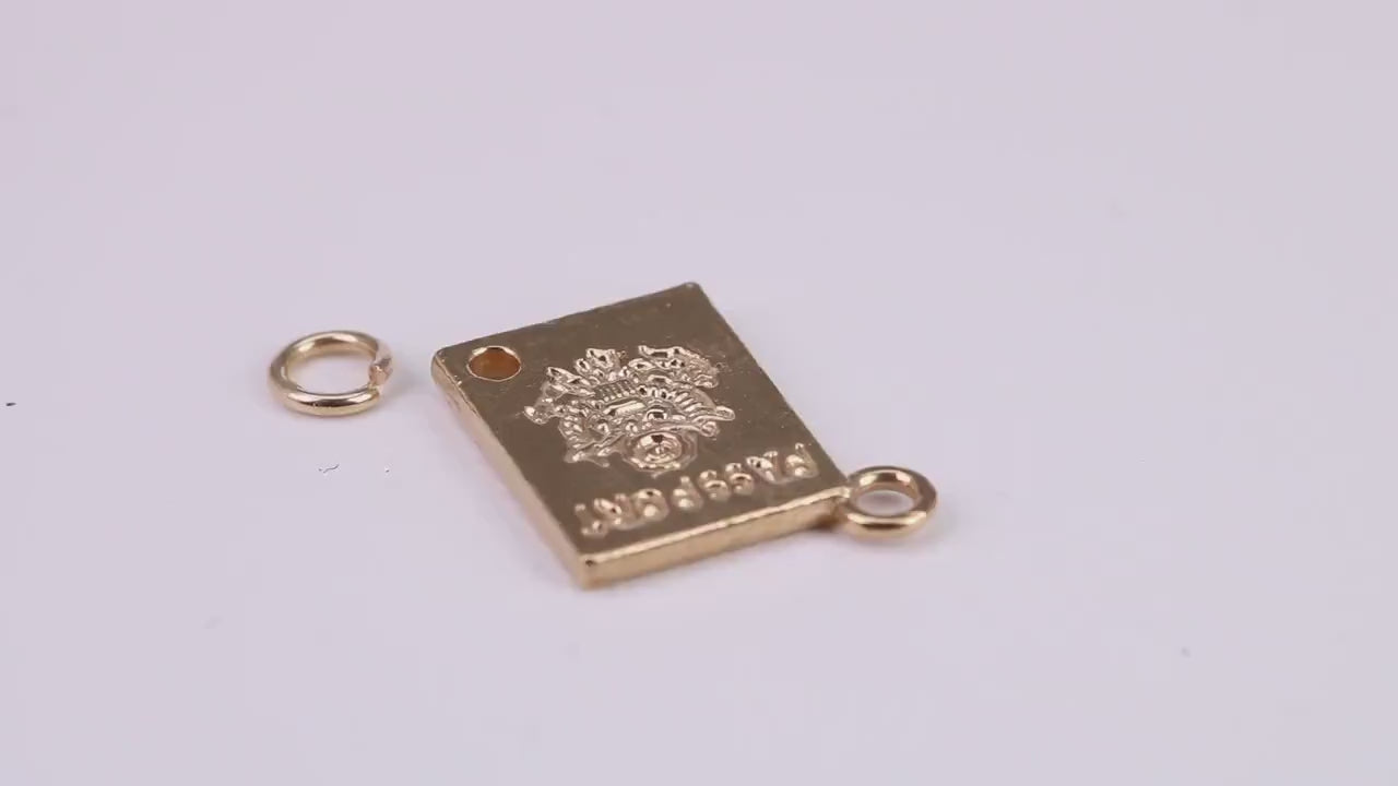 Passport Charm, Traditional Charm, Made From Solid Yellow Gold with British Hallmark, Complete with Attachment Link