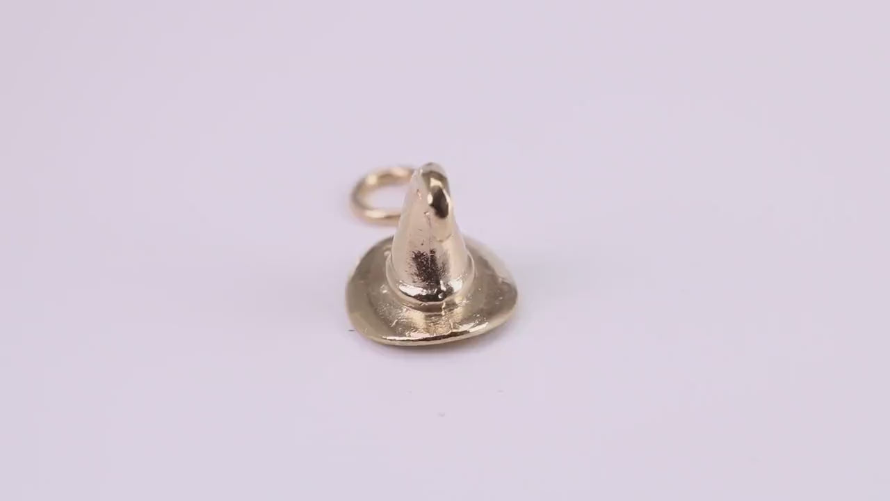 Wizards Hat Charm, Traditional Charm, Made from Solid Yellow Gold, British Hallmarked, Complete with Attachment Link