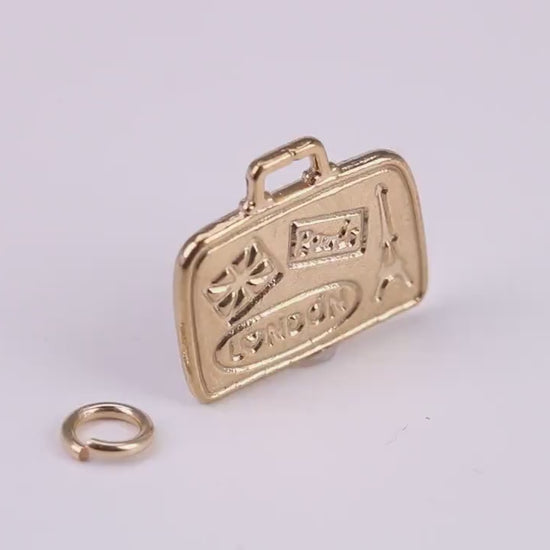 Travel Suitcase Charm, Traditional Charm, Made From Solid Yellow Gold with British Hallmark, Complete with Attachment Link