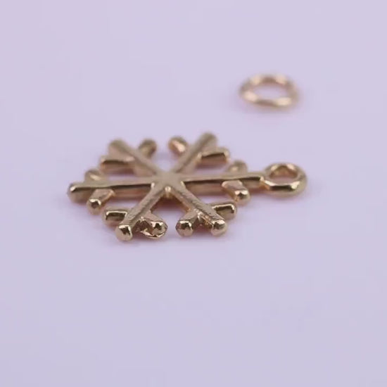 Snow Flake Charm, Traditional Charm, Made from Solid 9ct Yellow Gold, British Hallmarked, Complete with Attachment Link