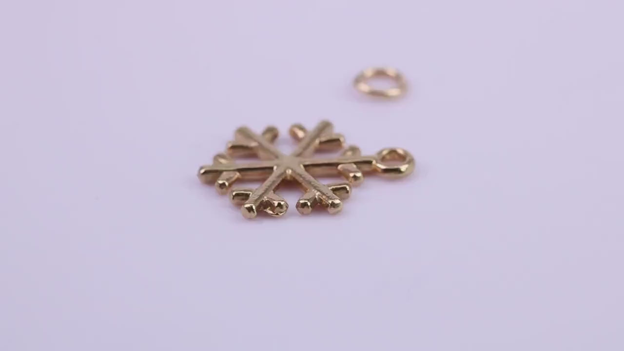 Snow Flake Charm, Traditional Charm, Made from Solid 9ct Yellow Gold, British Hallmarked, Complete with Attachment Link