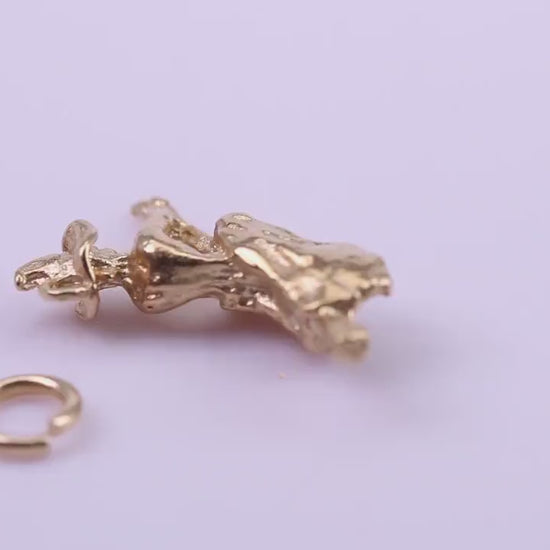 Witch on Broom Stick Charm, Traditional Charm, Made from Solid 9ct Yellow Gold, British Hallmarked, Complete with Attachment Link