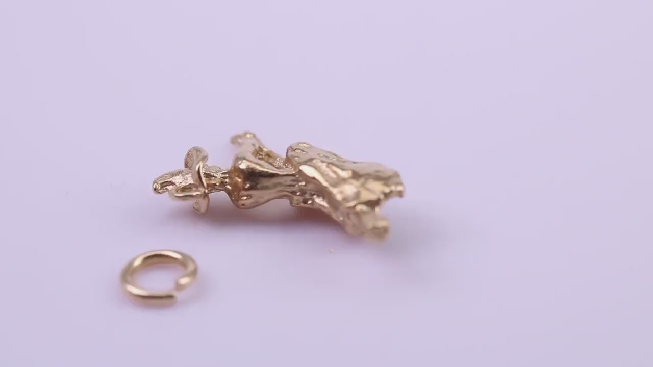 Witch on Broom Stick Charm, Traditional Charm, Made from Solid 9ct Yellow Gold, British Hallmarked, Complete with Attachment Link