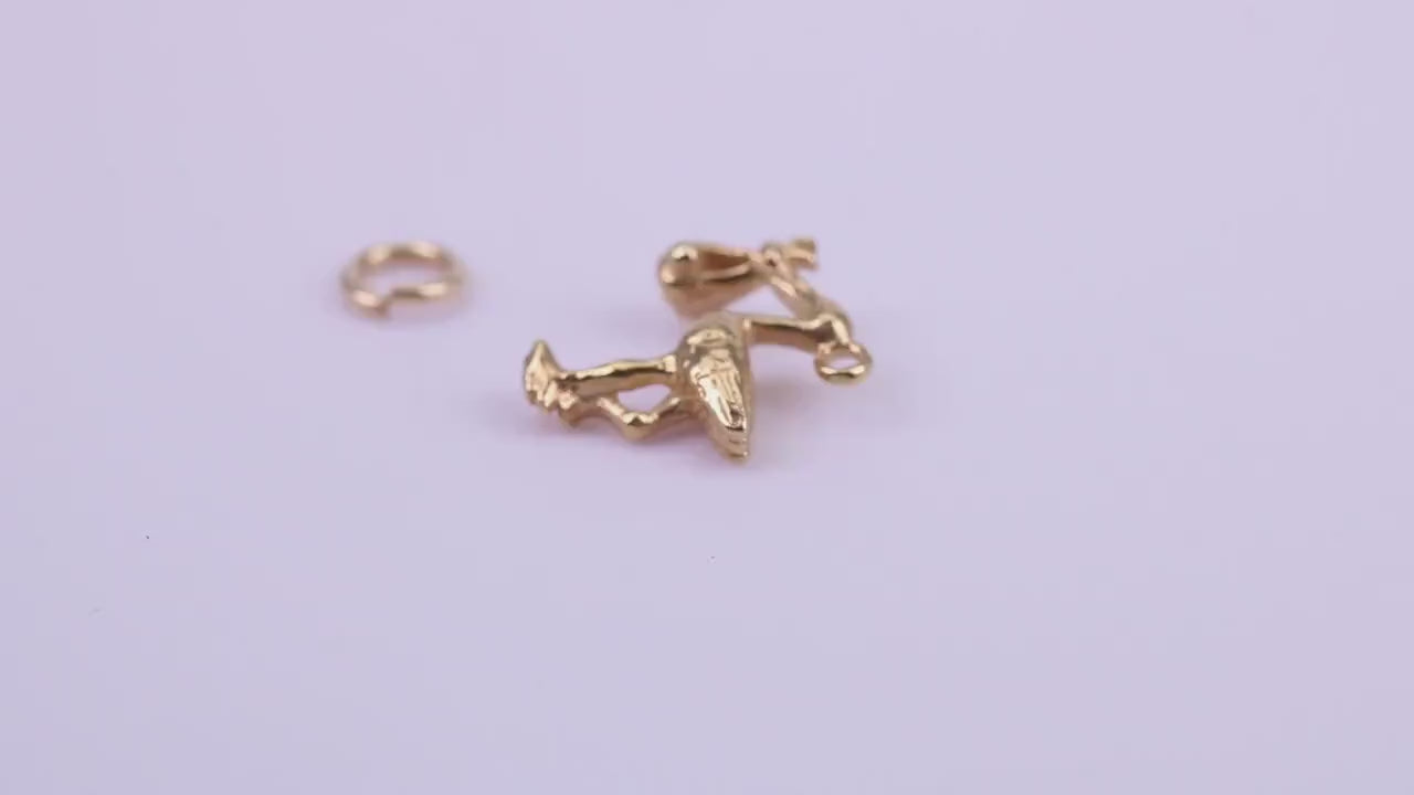 Flying Stork Delivering Baby Charm, Traditional Charm, Made from Solid 9ct Yellow Gold, British Hallmarked, Complete with Attachment Link