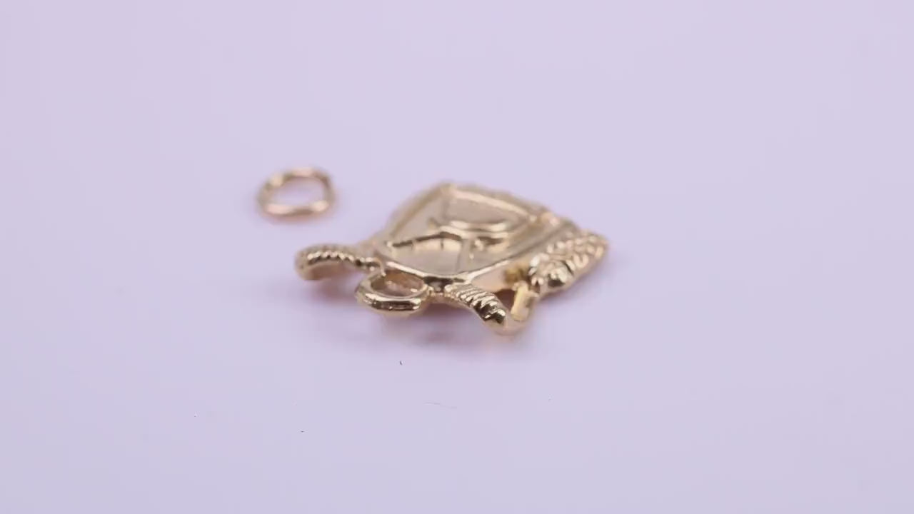 Back Pack Charm, Traditional Charm, Made from Solid 9ct Yellow Gold, British Hallmarked, Complete with Attachment Link