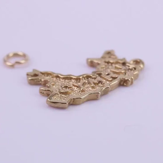 Map of Cymru Charm, Traditional Charm, Made from Solid 9ct Yellow Gold, British Hallmarked, Complete with Attachment Link