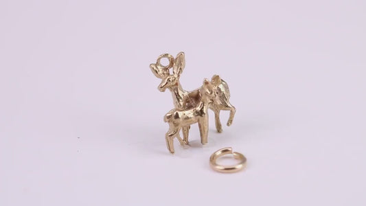 Deer and Fawn Charm, Traditional Charm, Made from Solid Yellow Gold, British Hallmarked, Complete with Attachment Link