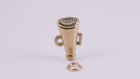 Vintage Megaphone Charm, Traditional Charm, Made from Solid Yellow Gold, British Hallmarked, Complete with Attachment Link