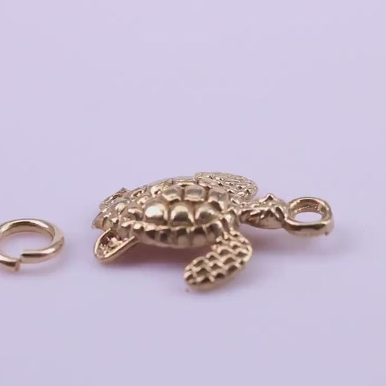 Turtle Charm, Traditional Charm, Made from Solid 9ct Yellow Gold, British Hallmarked, Complete with Attachment Link