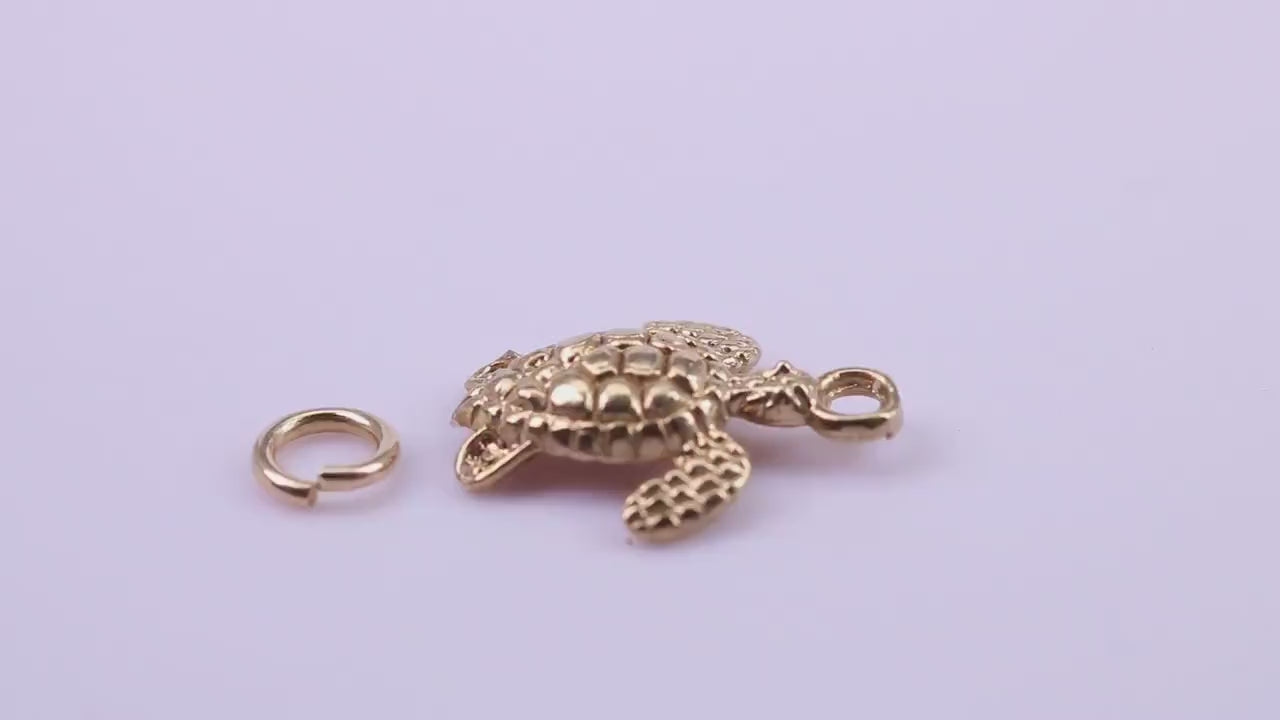 Turtle Charm, Traditional Charm, Made from Solid 9ct Yellow Gold, British Hallmarked, Complete with Attachment Link