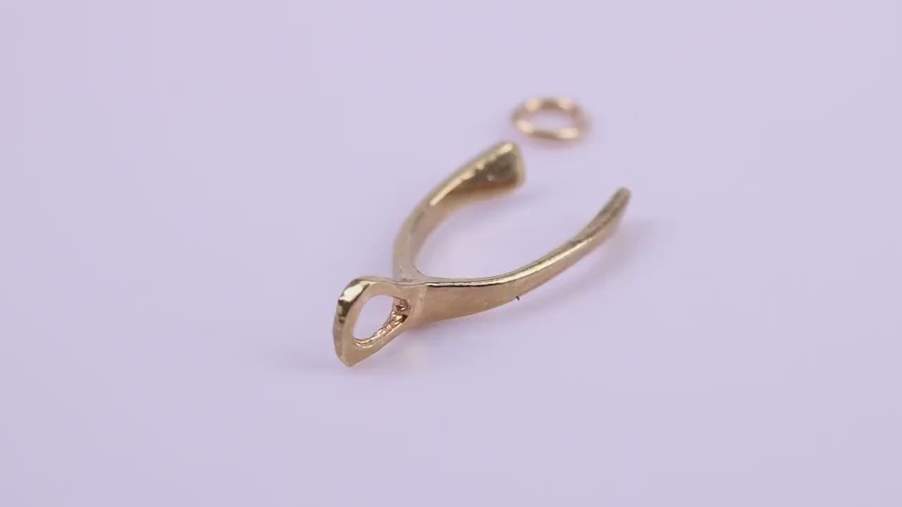 Wish Bone Charm, Traditional Charm, Made from Solid 9ct Yellow Gold, British Hallmarked, Complete with Attachment Link