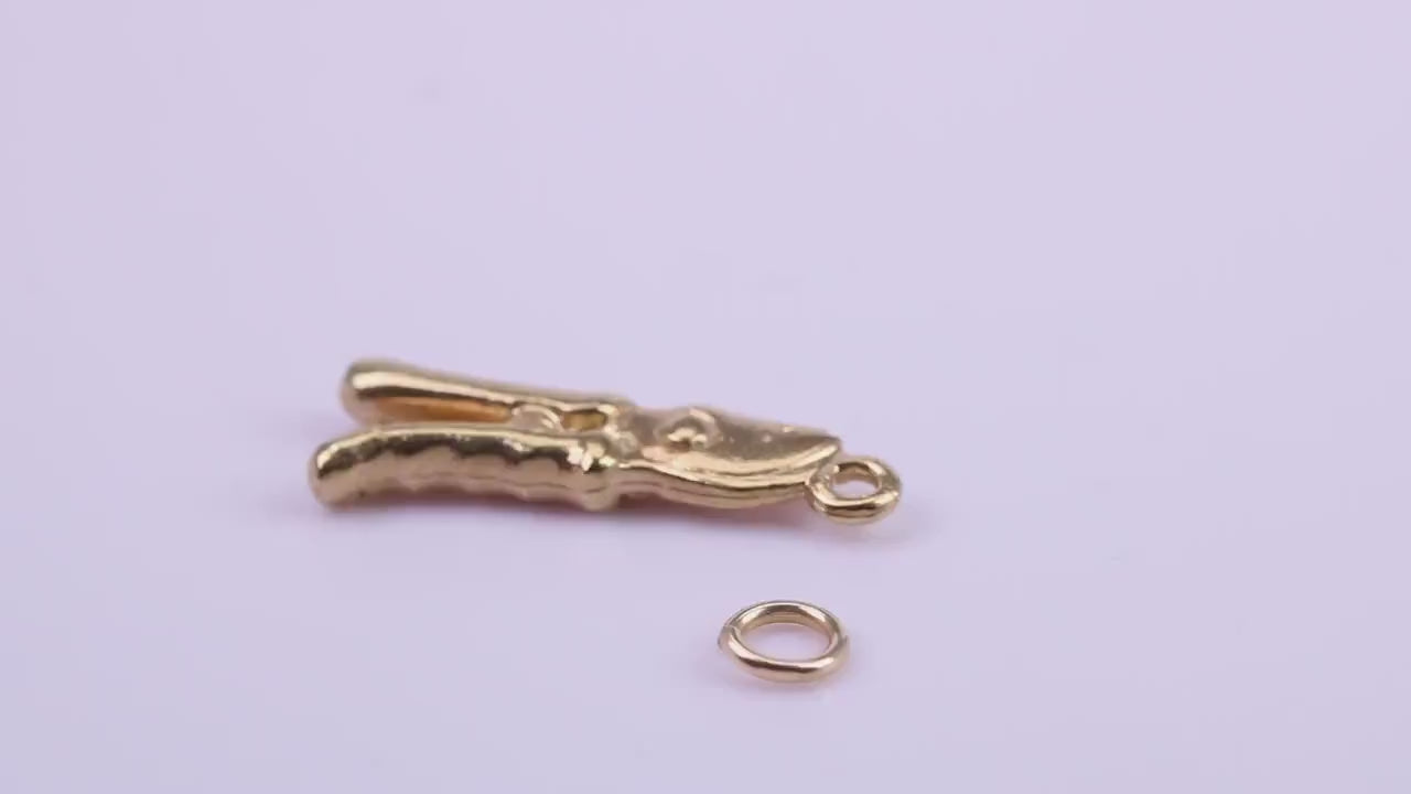 Garden Secateurs Charm, Traditional Charm, Made from Solid 9ct Yellow Gold, British Hallmarked, Complete with Attachment Link