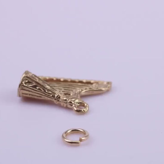 Harp Charm, Traditional Charm, Made from Solid 9ct Yellow Gold, British Hallmarked, Complete with Attachment Link