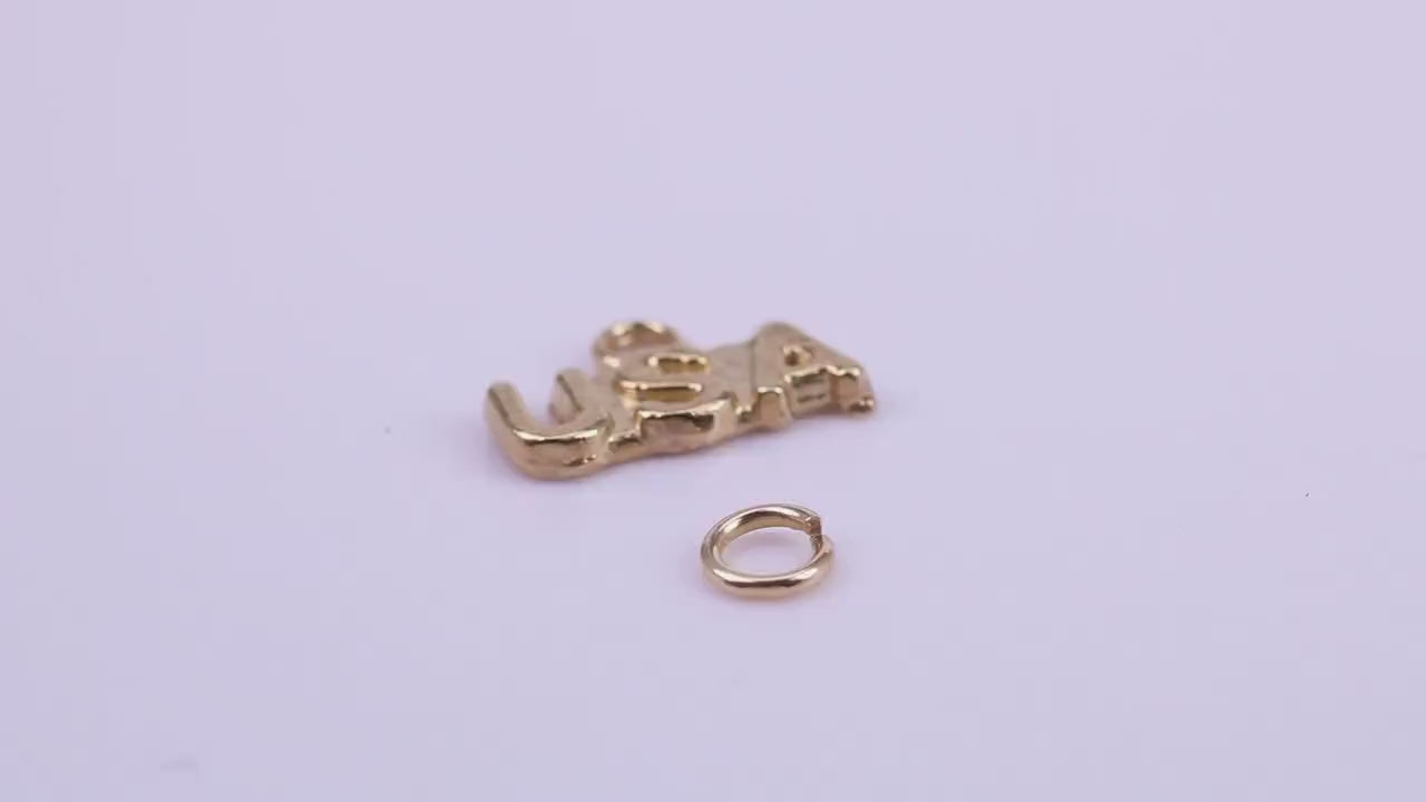 USA Charm, Traditional Charm, Made from Solid 9ct Yellow Gold, British Hallmarked, Complete with Attachment Link
