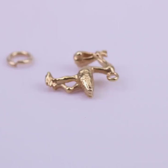 Flying Stork Delivering Baby Charm, Traditional Charm, Made from Solid 9ct Yellow Gold, British Hallmarked, Complete with Attachment Link