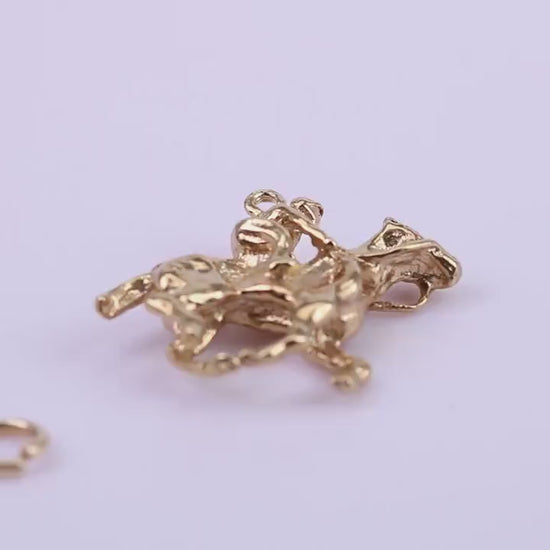 Jockey on Horse Charm, Traditional Charm, Made from Solid 9ct Yellow Gold, British Hallmarked, Complete with Attachment Link