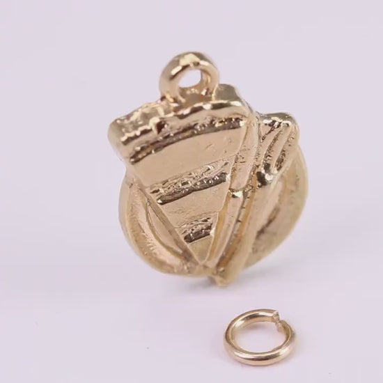 Slice of Cake Charm, Traditional Charm, Made from Solid Yellow Gold, British Hallmarked, Complete with Attachment Link