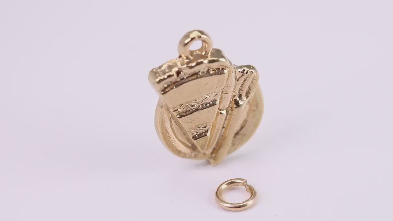 Slice of Cake Charm, Traditional Charm, Made from Solid Yellow Gold, British Hallmarked, Complete with Attachment Link