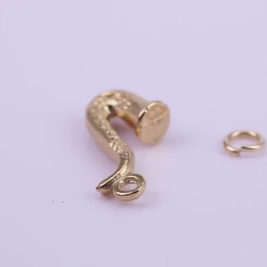 Saxophone Charm, Traditional Charm, Made from Solid 9ct Yellow Gold, British Hallmarked, Complete with Attachment Link