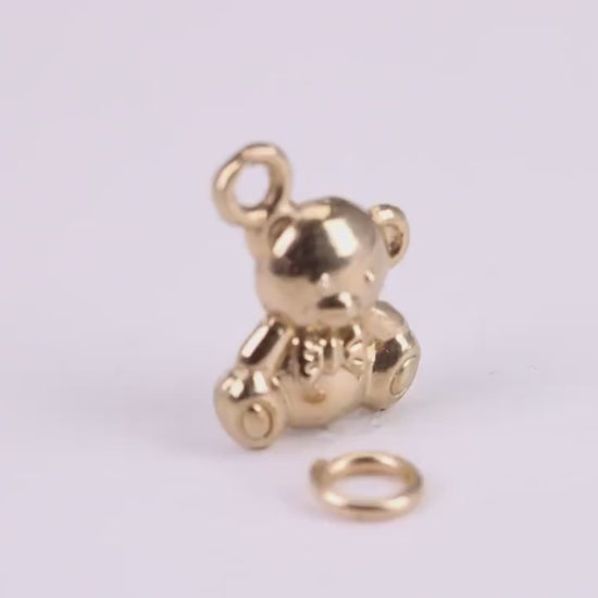 Teddy Bear Charm, Traditional Charm, Made from Solid Yellow Gold, British Hallmarked, Complete with Attachment Link