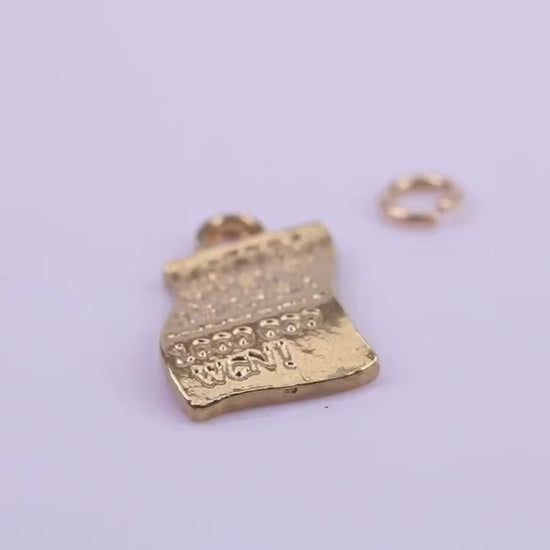 Winning Lottery Ticket Charm, Traditional Charm, Made from Solid 9ct Yellow Gold, British Hallmarked, Complete with Attachment Link