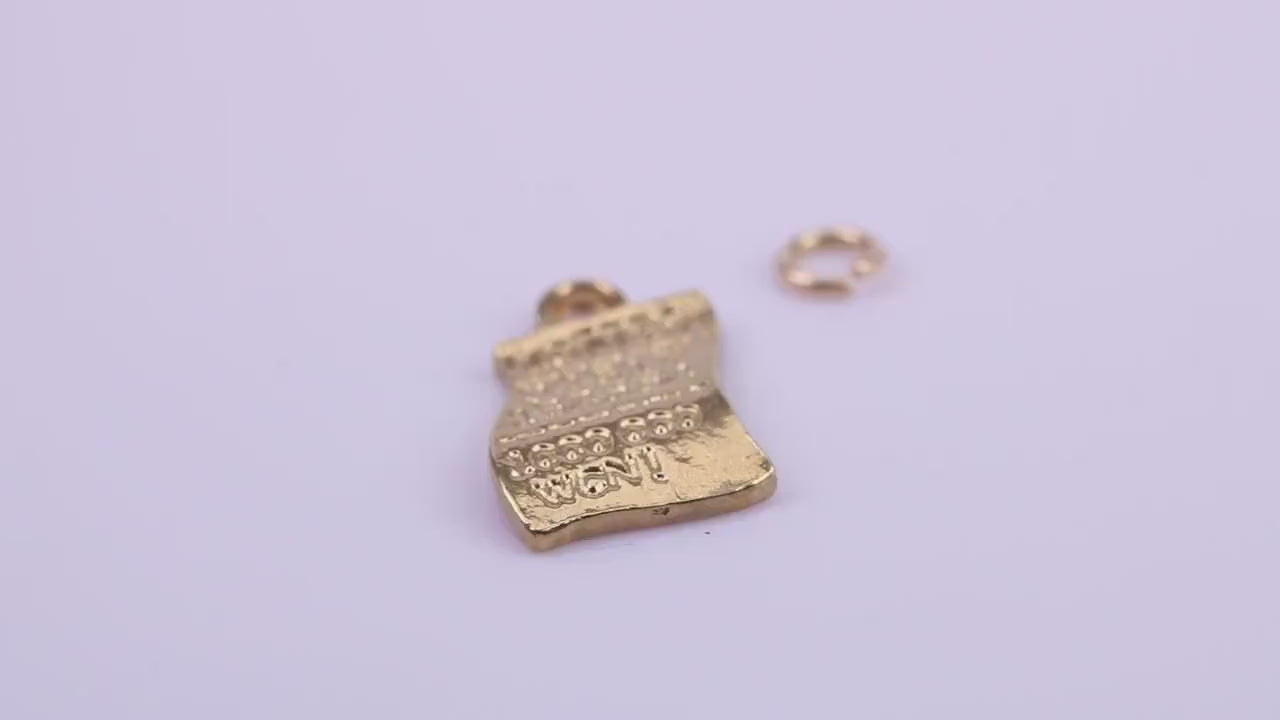 Winning Lottery Ticket Charm, Traditional Charm, Made from Solid 9ct Yellow Gold, British Hallmarked, Complete with Attachment Link