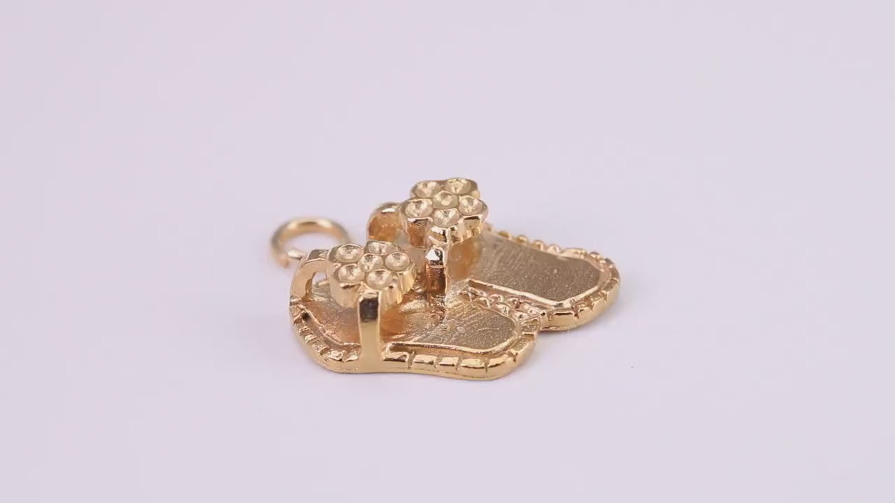 Sandals Charm, Traditional Charm, Made from Solid Yellow Gold, British Hallmarked, Complete with Attachment Link