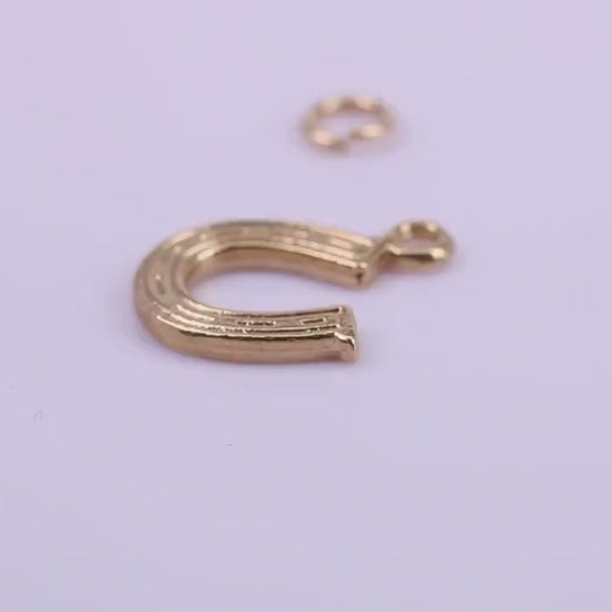 Horse Shoe Charm, Traditional Charm, Made from Solid 9ct Yellow Gold, British Hallmarked, Complete with Attachment Link