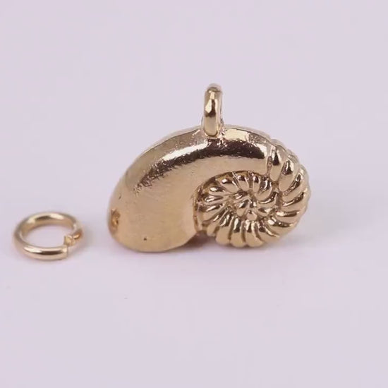Sea Shell Charm, Traditional Charm, Made from Solid Yellow Gold, British Hallmarked, Complete with Attachment Link