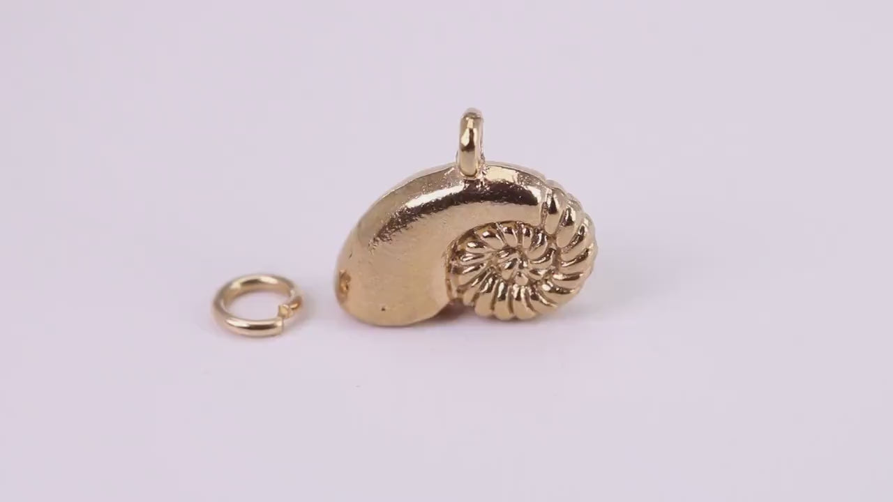 Sea Shell Charm, Traditional Charm, Made from Solid Yellow Gold, British Hallmarked, Complete with Attachment Link