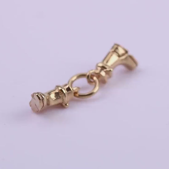 Pair of Wellington Boots Charm, Traditional Charm, Made from Solid 9ct Yellow Gold, British Hallmarked, Complete with Attachment Link