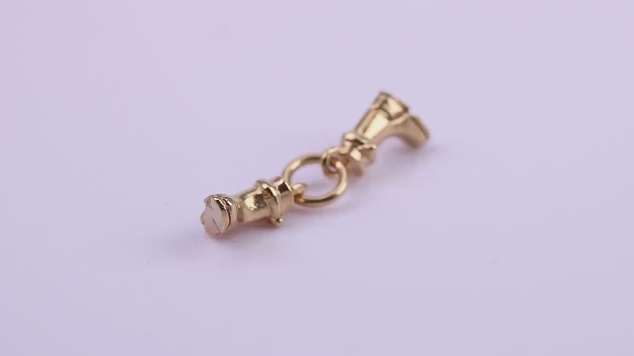 Pair of Wellington Boots Charm, Traditional Charm, Made from Solid 9ct Yellow Gold, British Hallmarked, Complete with Attachment Link