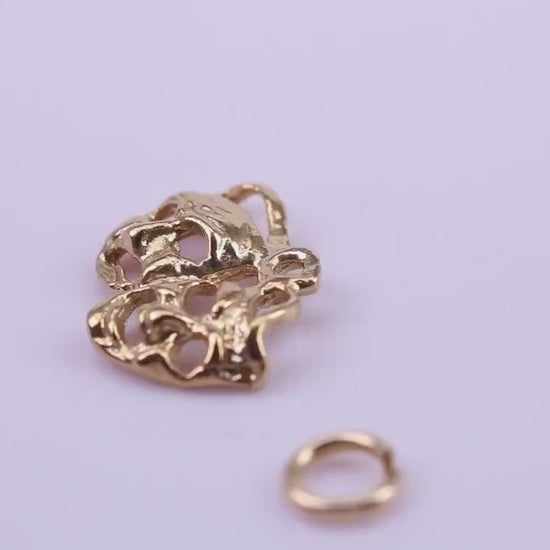 Pantomime Mask Charm, Traditional Charm, Made from Solid 9ct Yellow Gold, British Hallmarked, Complete with Attachment Link