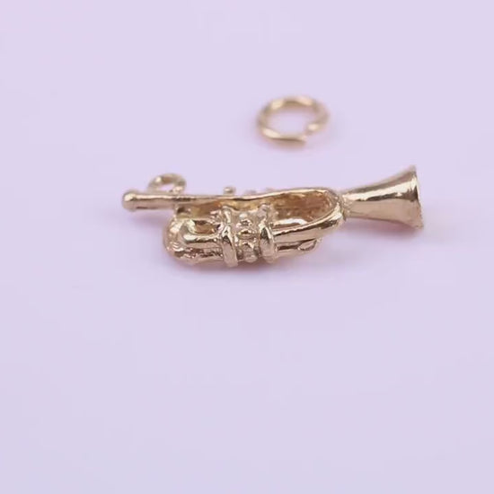 Tuba Charm, Traditional Charm, Made from Solid 9ct Yellow Gold, British Hallmarked, Complete with Attachment Link