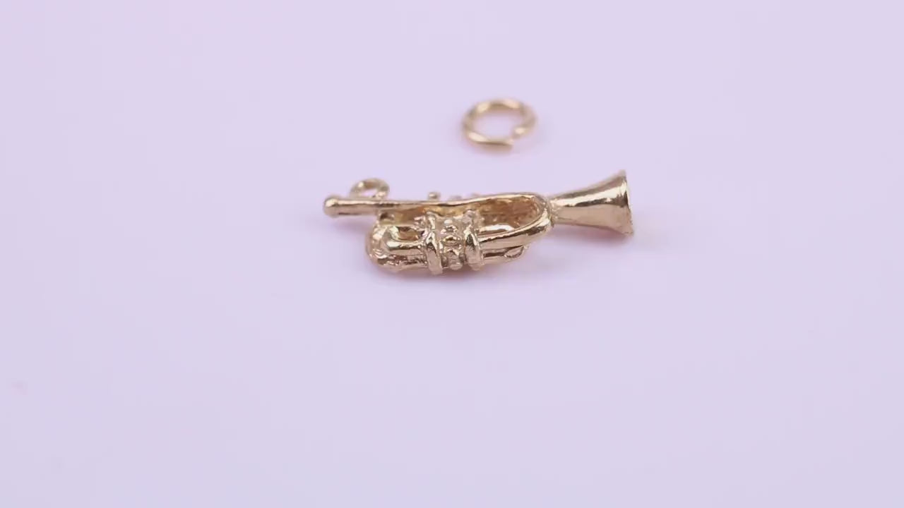 Tuba Charm, Traditional Charm, Made from Solid 9ct Yellow Gold, British Hallmarked, Complete with Attachment Link