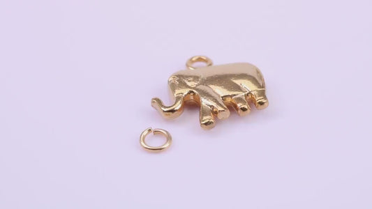 African Elephant Charm, Traditional Charm, Made from Solid 9ct Yellow Gold, British Hallmarked, Complete with Attachment Link