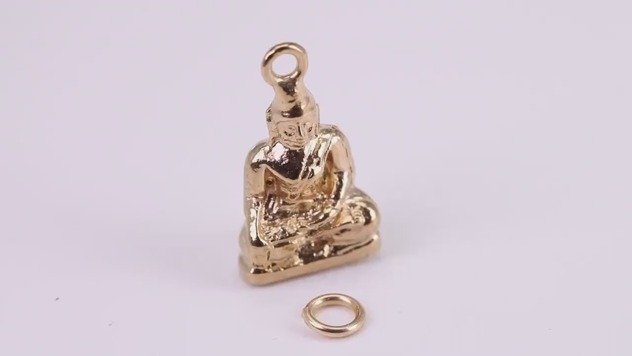 Buddha Charm, Traditional Charm, Made from Solid Yellow Gold, British Hallmarked, Complete with Attachment Link
