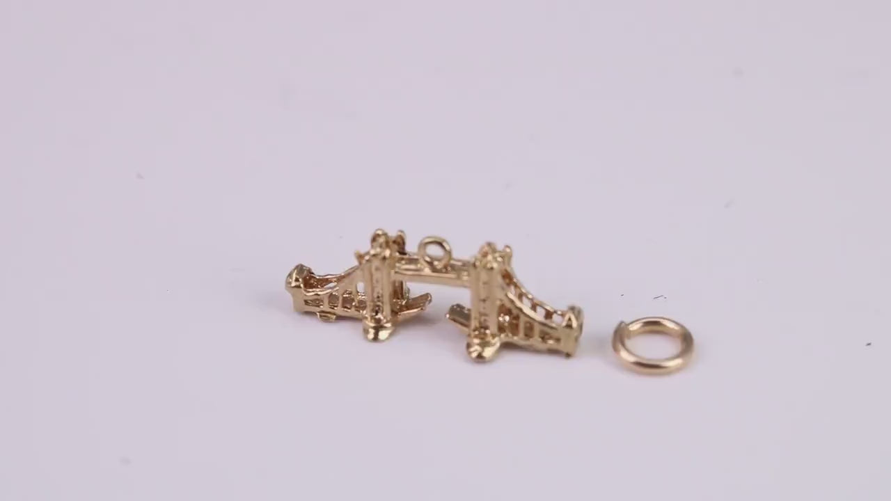 Iconic London Bridge Charm, Traditional Charm, Made From Solid Yellow Gold with British Hallmark, Complete with Attachment Link