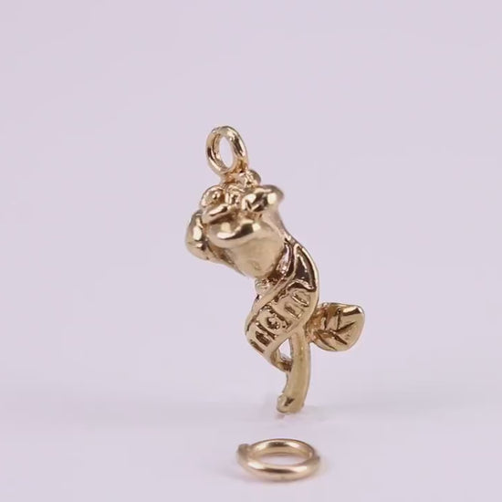 Mothers Day Rose Flower Charm, Traditional Charm, Made from Solid Yellow Gold, British Hallmarked, Complete with Attachment Link