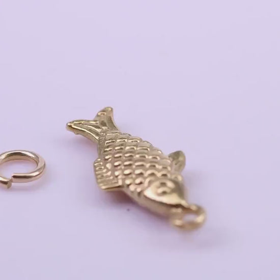 Fish Charm, Traditional Charm, Made from Solid 9ct Yellow Gold, British Hallmarked, Complete with Attachment Link