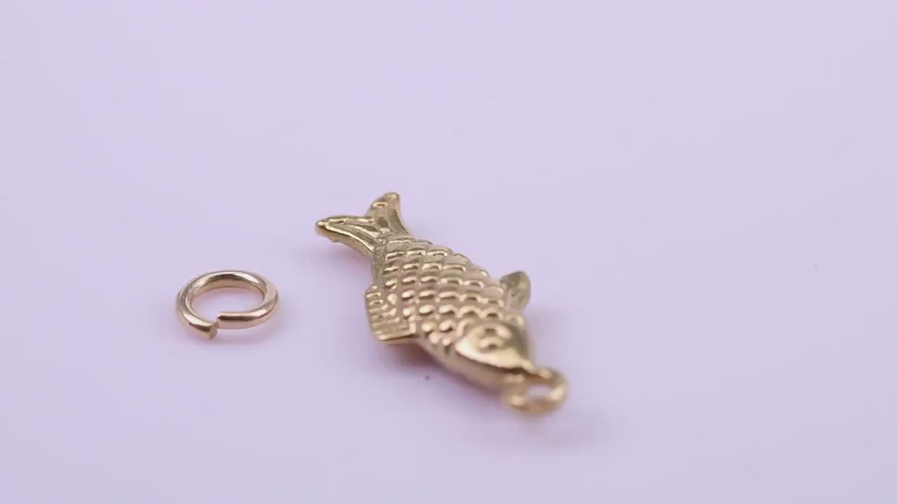 Fish Charm, Traditional Charm, Made from Solid 9ct Yellow Gold, British Hallmarked, Complete with Attachment Link