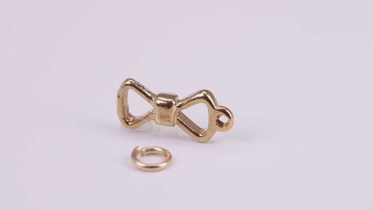 Bow Tie Charm, Traditional Charm, Made from Solid Yellow Gold, British Hallmarked, Complete with Attachment Link